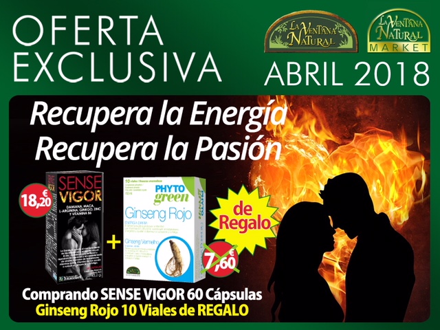 April Offer: Buy Sense Vigor 60 tablets for 18.20€, and we offer you  red Ginseng 10 ampoule Phytogreen valued in 7.60€