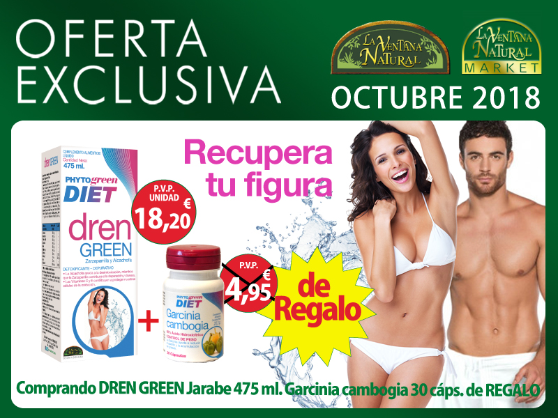 October Offer: If you buy one Drenagreen 475 ml, you get for free one Garcinia cambogia 30 caps Phytogreen. More support to continue with your diet!