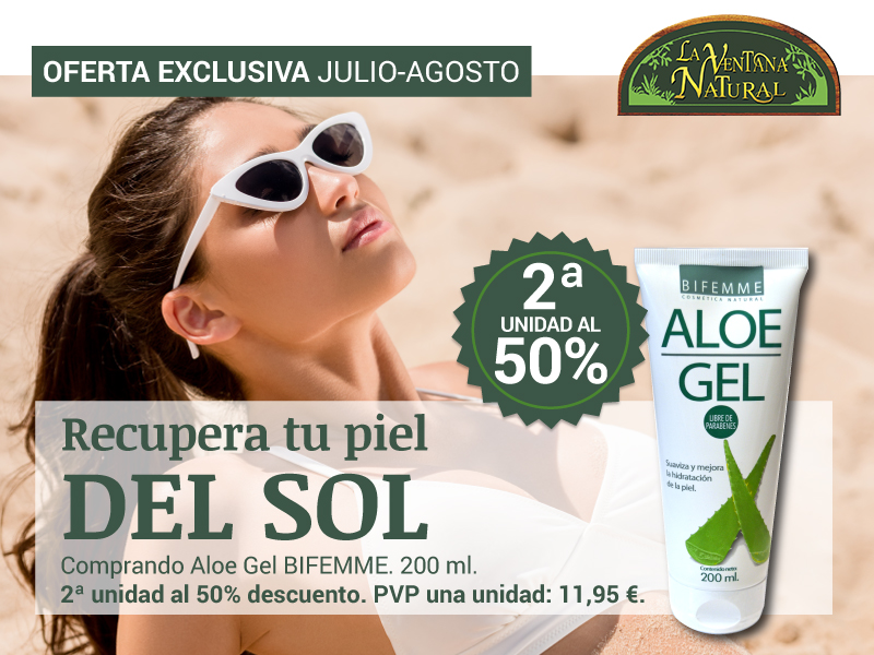 Oferta de Agosto: Por la compra de un  GEL ALOE VERA 200 ml Bifemme, 2ª unidad al 50 %!  Cuida tu piel del sol!