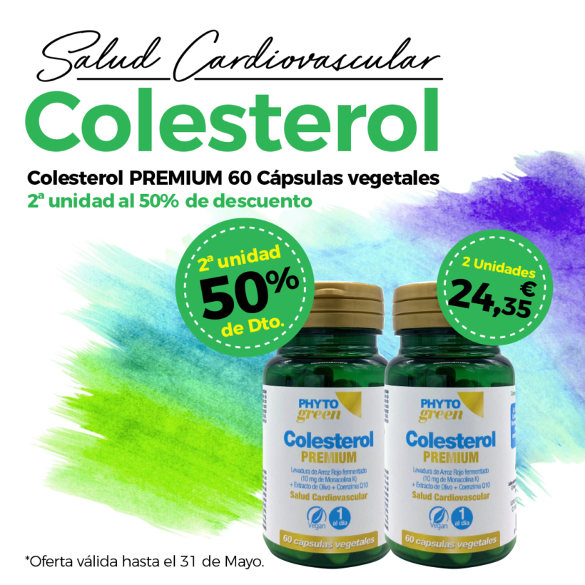 Oferta Mayo: Por la compra de un Colesterol Premium 60 cápsulas, la 2ª unidad al 50% de descuento. Colesterol a raya!