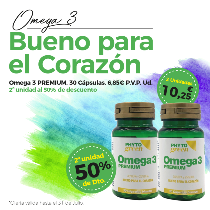 Oferta Julio: Por la compra de un Omega 3 Premium 30 perlas,  2ª unidad al 50% de descuento.
