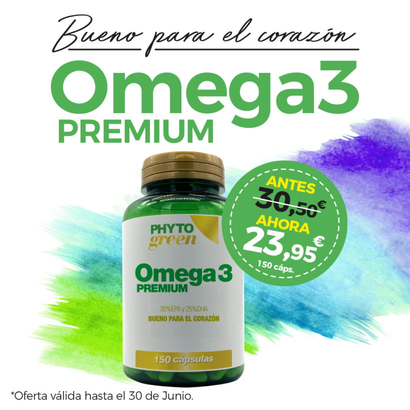 Oferta Junio: Llevate este mes Omega Premium 150 cápsulas Phytogreen por solo 23.95€! Cuida tu corazón!