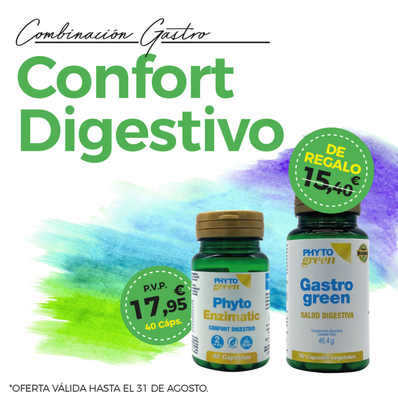 Oferta Agosto: Por la compra de un PhytoEnzimatic  40 cápsulas Phytogreen,  llévate de Regalo un Gastrogreen 90 cápsulas! Confort digestivo!!