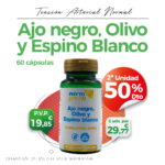 Oferta Septiembre:Por la compra de un Ajo Negro, Olivo y Espino Blanco 60 cápsulas Phytogreen, la Segunda unidad al 50%!! Regula tu tensión!