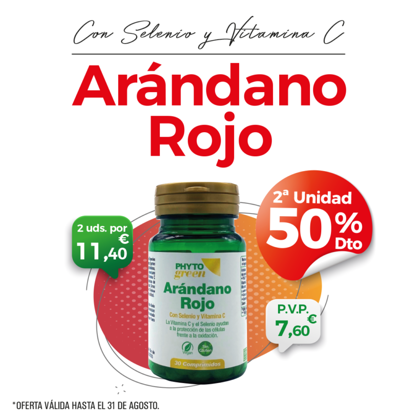 Oferta Julio: Por la compra de un Arandano Rojo 30comprimidos Phytogreen, la segunda unidad al 50%!